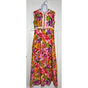 Evelyn Pearson Lounging Apparel Dress Floral Bright Lace Size S/M Vintage